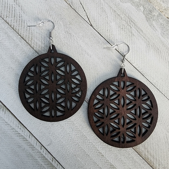 ROUND Wooden Earrings, Trendy Wooden Earrings, Large Wooden Earrings - Picture 1 of 3